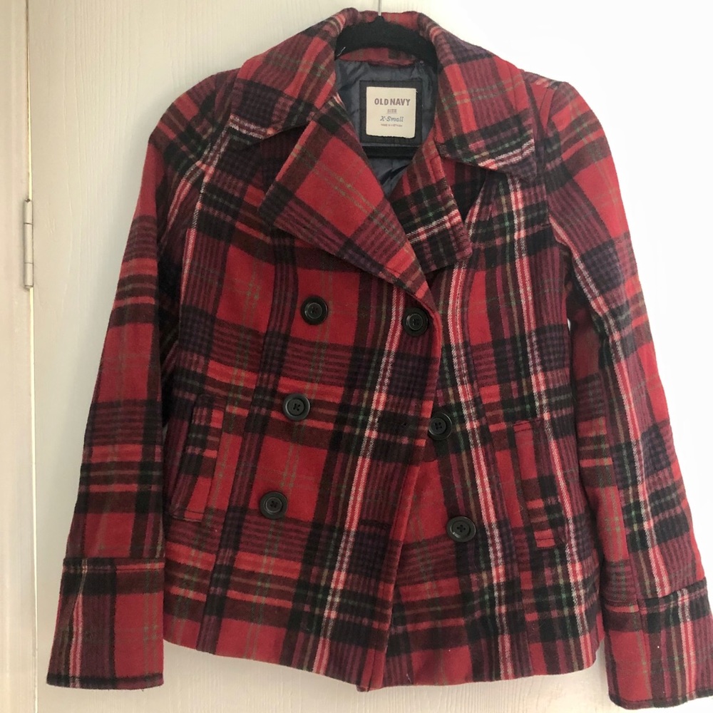 Plaid pea coat